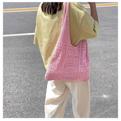Bohemian Crochet Tote Bag for Women Handwoven Macrame Shoulder Bag with Hollow Knit Design Elegant Christmas Gift for Her, Beach