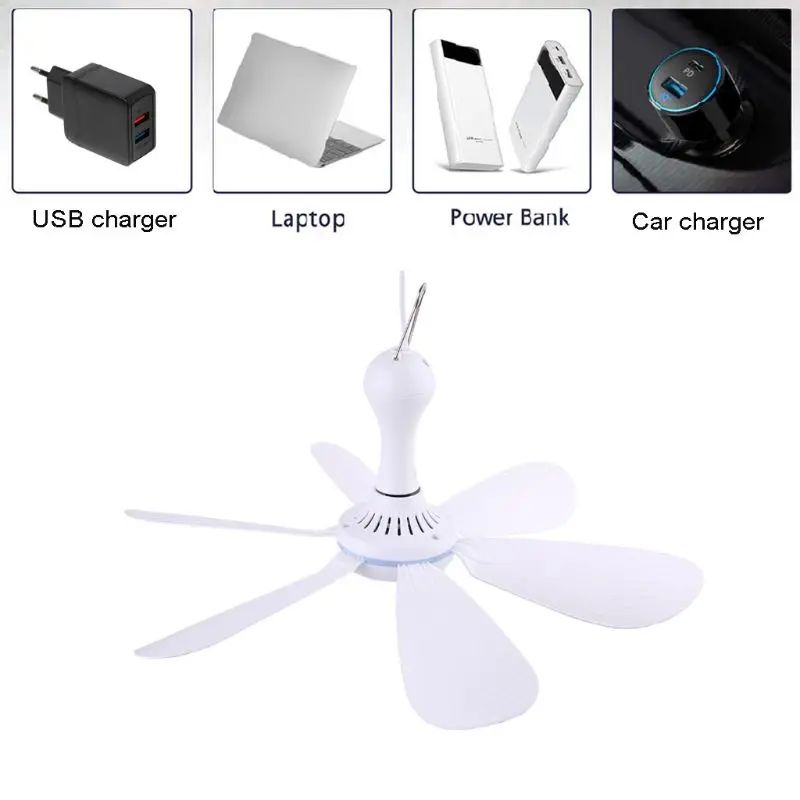Silent 6 Leaves USB Powered Ceiling Canopy Fan with Remote Control Timing 4 Speed Hanging Fan for Camping Bed Dormitory Tent New