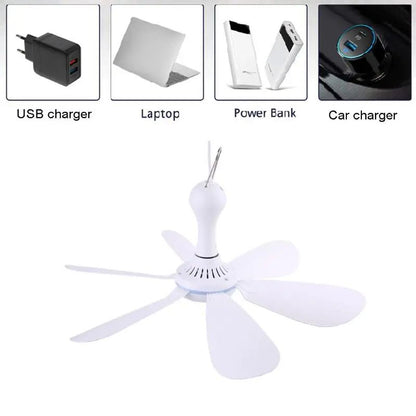 Silent 6 Leaves USB Powered Ceiling Canopy Fan with Remote Control Timing 4 Speed Hanging Fan for Camping Bed Dormitory Tent New