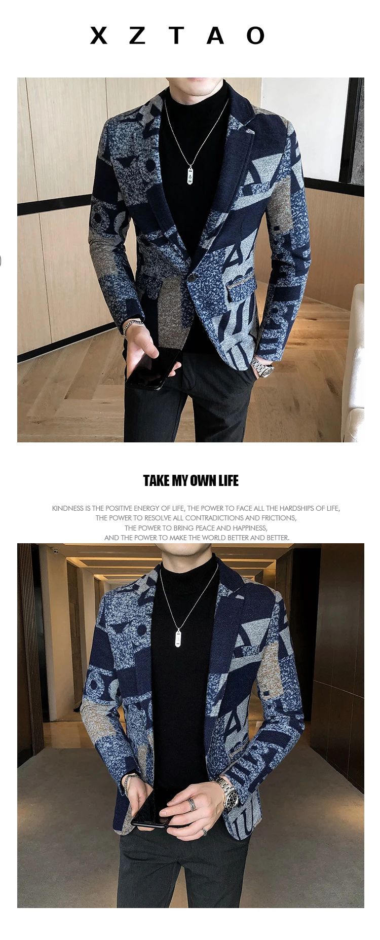 Men's New Suit Jacket Autumn and Winter Men's Letter Printed Suit Jacket Slim Lapel Comfortable Suit Jacket Fashion Woolenjacket