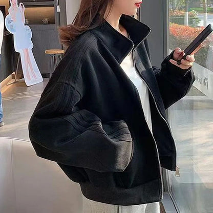 Short Sweatshirt Jacket Women's Autumn Winter Student Versatile Three Stripe Jacket Loose Fit Casual Style New Hot Sale Of The S