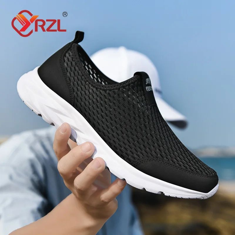 Tênis Masculino YRZL Respirável em Mesh, Casual, Antiderrapante para Uso Externo, Tamanho Grande, Loafer Leve para Caminhada, Calçado Masculino de Tênis