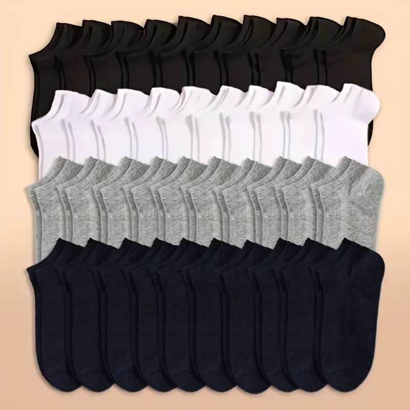 10 or 20 or 40 Pairs Unisex Solid Cotton Socks Men Women Low Cut Ankle Socks Bulk Black White Grey Socks Soft Lightweight