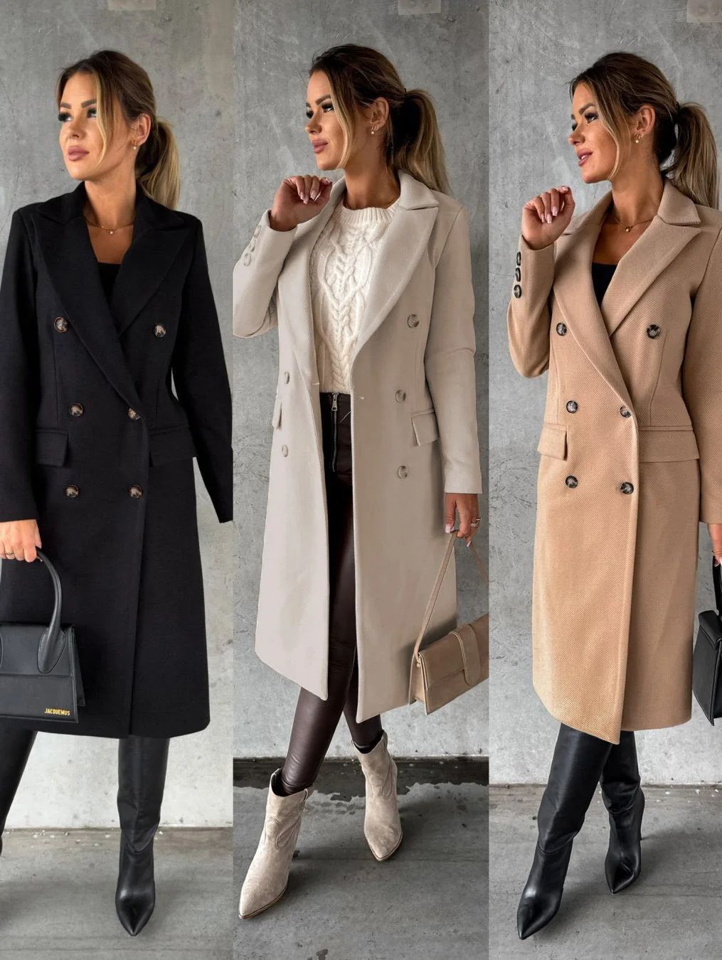 Autumn and Winter Women's Clothing Long-sleeved Lapel Solid Color Double-breasted Slim-fit Coat