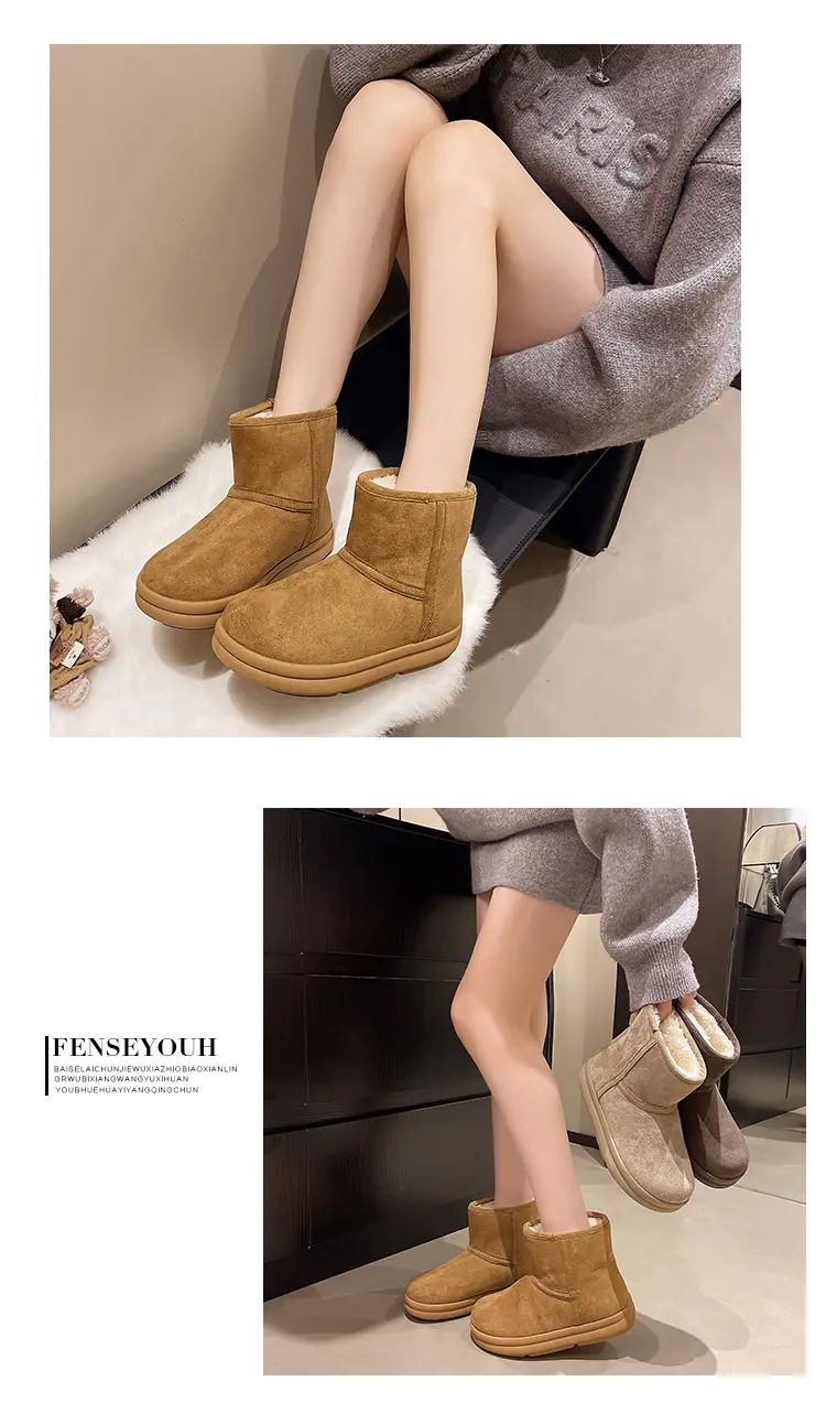 Evshine Winter Mini Snow Boots For Women Plush Lined Warm Suede Snow Boots Comfy Fuzzy Boots Fur Home Ankle Boots Lady Snow Boot