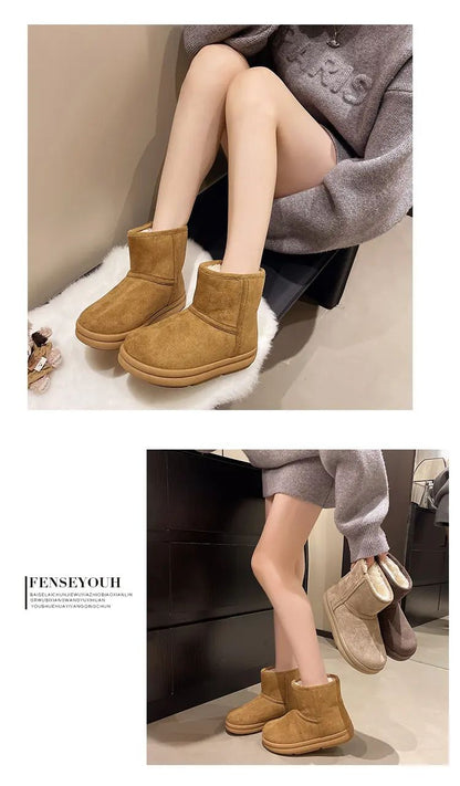 Evshine Winter Mini Snow Boots For Women Plush Lined Warm Suede Snow Boots Comfy Fuzzy Boots Fur Home Ankle Boots Lady Snow Boot