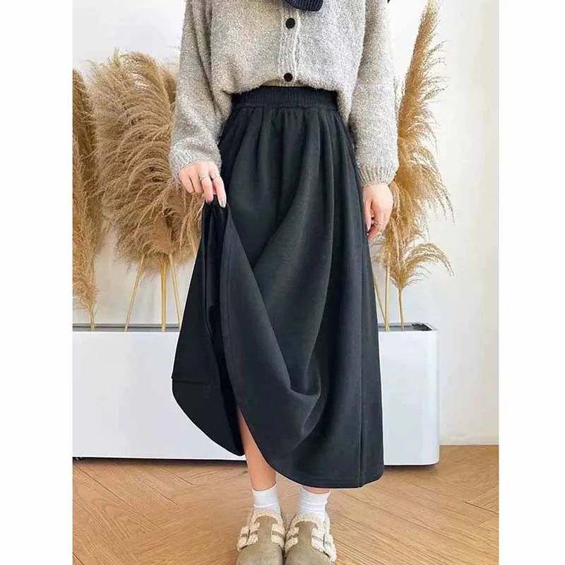 Smvp High Quality Knitted Long Skirt Women Autumn Winter Thick Warm A-Line Skirt Female Solid Casual Wild High Waist Skirts