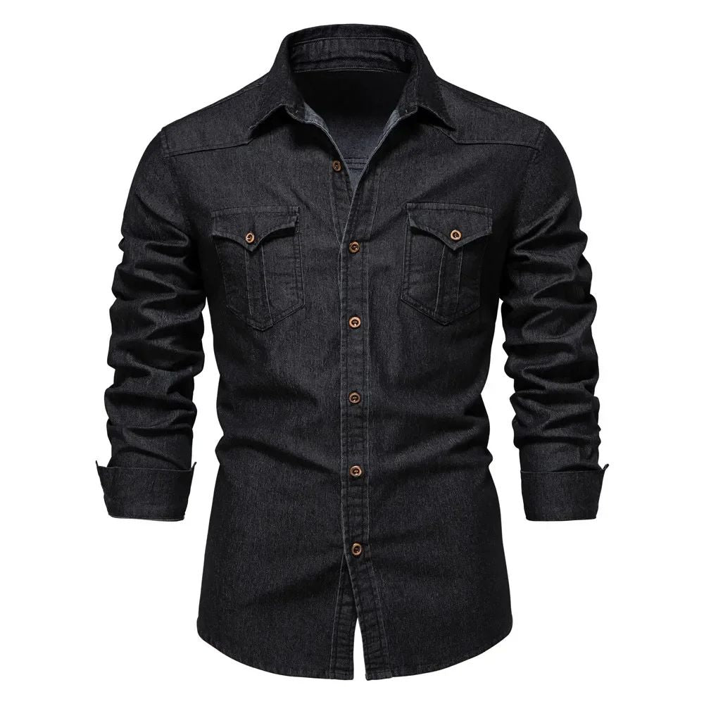 AIOPESON Elastic Cotton Denim Shirt Men Long Sleeve Quality Cowboy Shirts for Men Casual Slim Fit Jeans Men Shirts