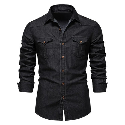 AIOPESON Elastic Cotton Denim Shirt Men Long Sleeve Quality Cowboy Shirts for Men Casual Slim Fit Jeans Men Shirts