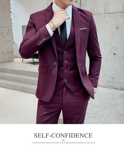 Suit S-7XL (Blazer+ Waistcoat + Trousers) Men's Fashion Business Dinner Gentleman Slim British-style Evening Dress Group Suit