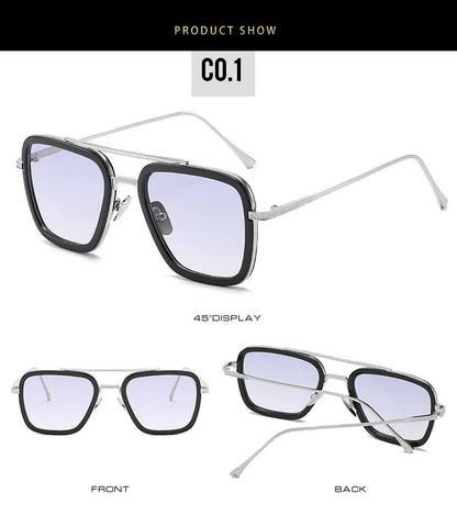 Steam Punk Tony Stark Sunglasses Men Women Fashion Square Driving Glasses Unisex Metal Frame Trendy Shades Oculos De Sol