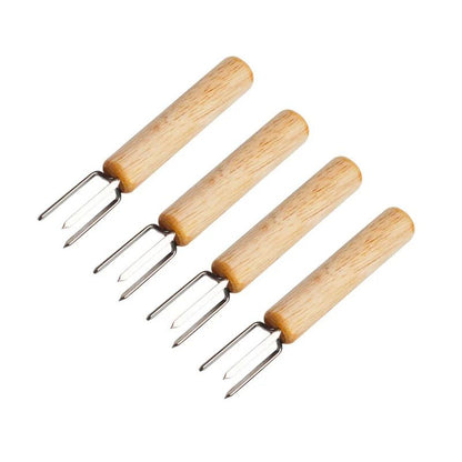 2/4/8Pcs Stainless Steel Corn Holders with Wooden Handle Corn on The Cob Skewers Fruit Anti-scald Forks Outdoor Cooking BBQ Tool