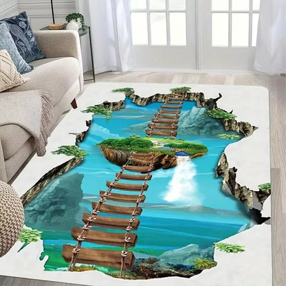 3D Desert Crack Water Fire Design Rug Non-Slip Machine Washable Carpet Fashion Bedroom Living Room Beach Style Floor Mat