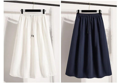 Korean Style Casual Versatile Long Skirt Plus Size Skirts Women 2025 Autumn New Fashionable High Elastic Waist A Line Skirt