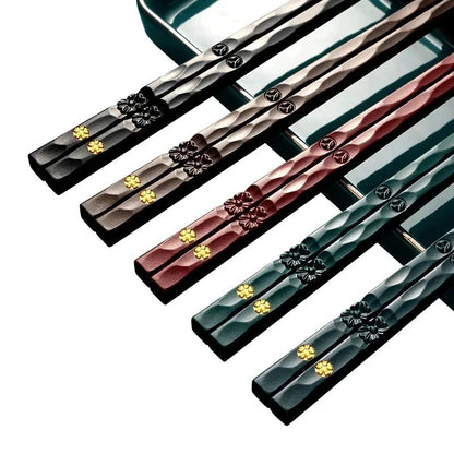 5 Pares de Hashis Japoneses Chineses Sushi Antiderrapantes Reutilizáveis de Metal Conjunto de Hashis Coreanos Conjunto de Talheres de Liga Saudável