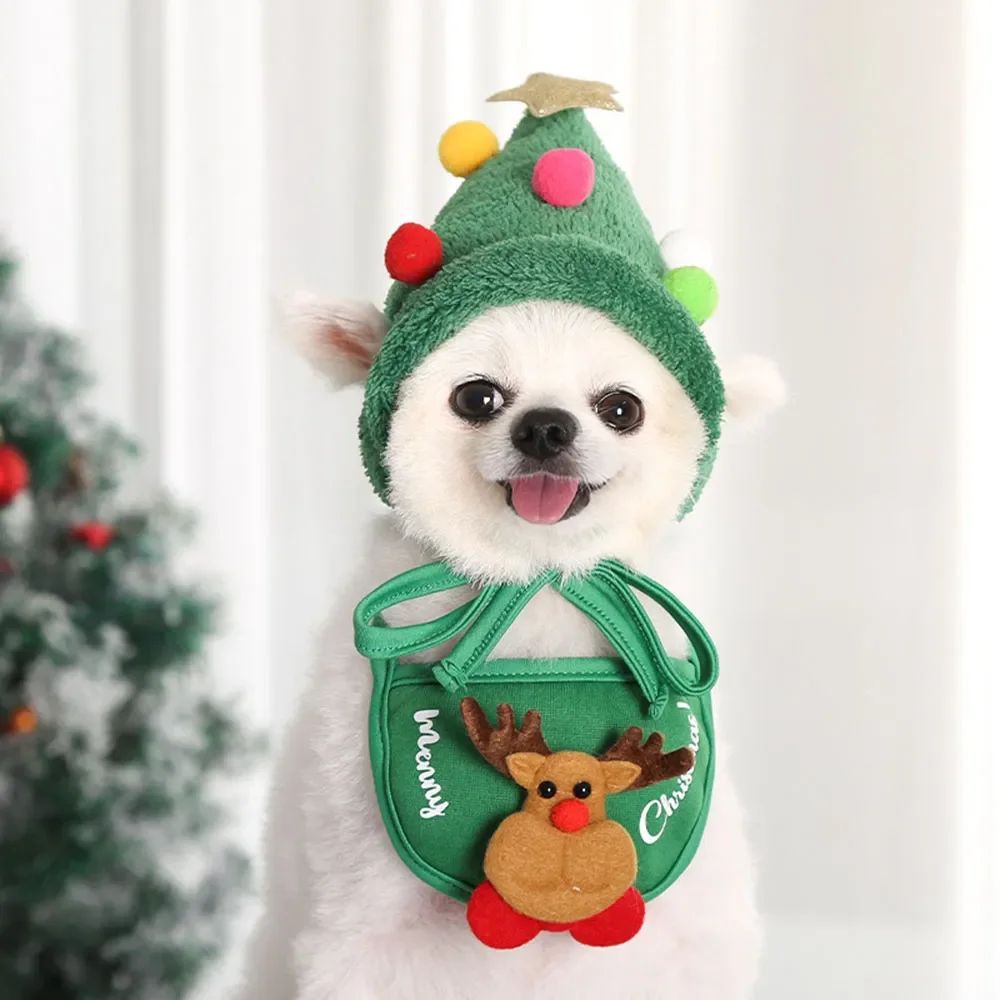 1Pcs Chapéu de Natal Engraçado para Cães, Babadores de Papai Noel para Animais de Estimação, Fantasia de Cosplay para Festa de Ano Novo, Boné de Filhote, Cachecol para Gatos Fofos, Acessórios de Roupa, Presente