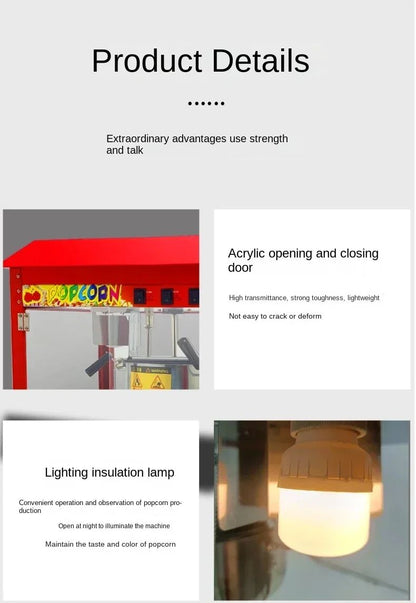 220V Commercial Popcorn Maker Machine, Large Capacity, Quick Heating, for Business Events and Parties