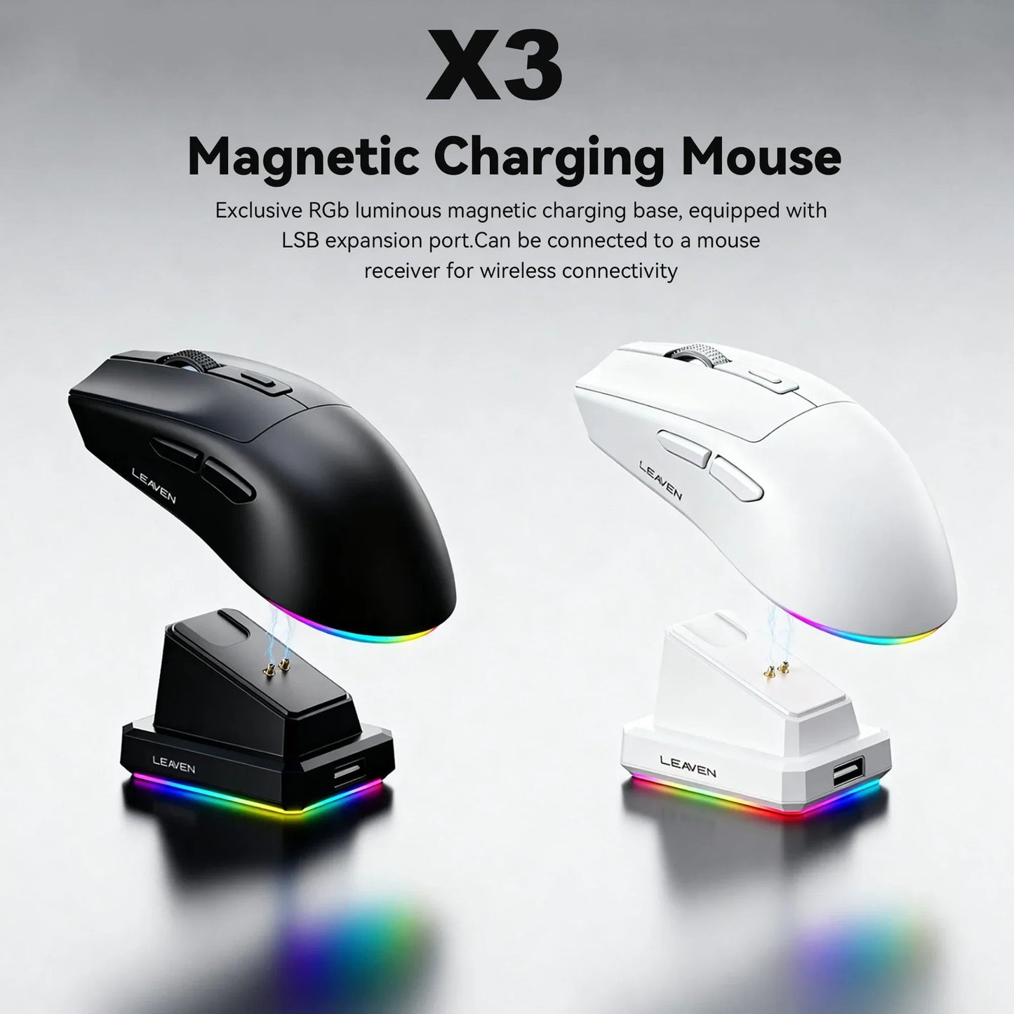 Dual-Mode Wireless Mouse | Magnetic Charging Dock | RGB Backlit | 3-Speed DPI (800-1200-1600) | 2.4G/BT | Suitable for daily use
