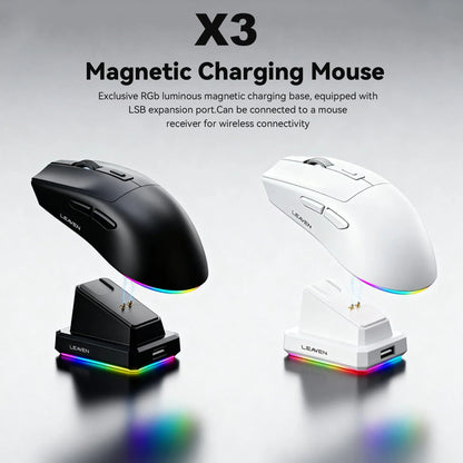 Dual-Mode Wireless Mouse | Magnetic Charging Dock | RGB Backlit | 3-Speed DPI (800-1200-1600) | 2.4G/BT | Suitable for daily use