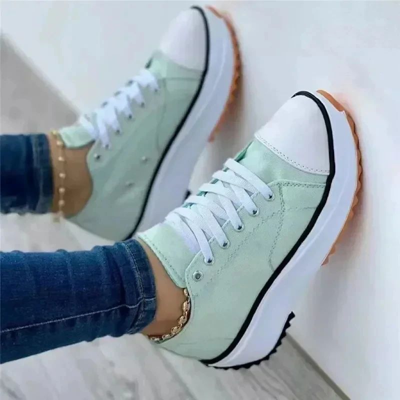Classic white canvas sneakers women's casual shoes thick sole lace-up tennis shoes high quality fashion sports shoes 35-43
