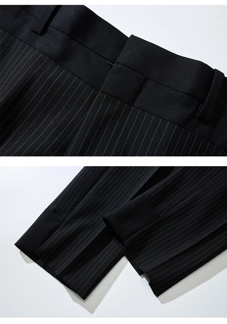 Calça Casual Masculina Listrada Preta Nova de Verão 2025, Calça Slim da Moda na Altura da Panturrilha, Tamanhos 28-35