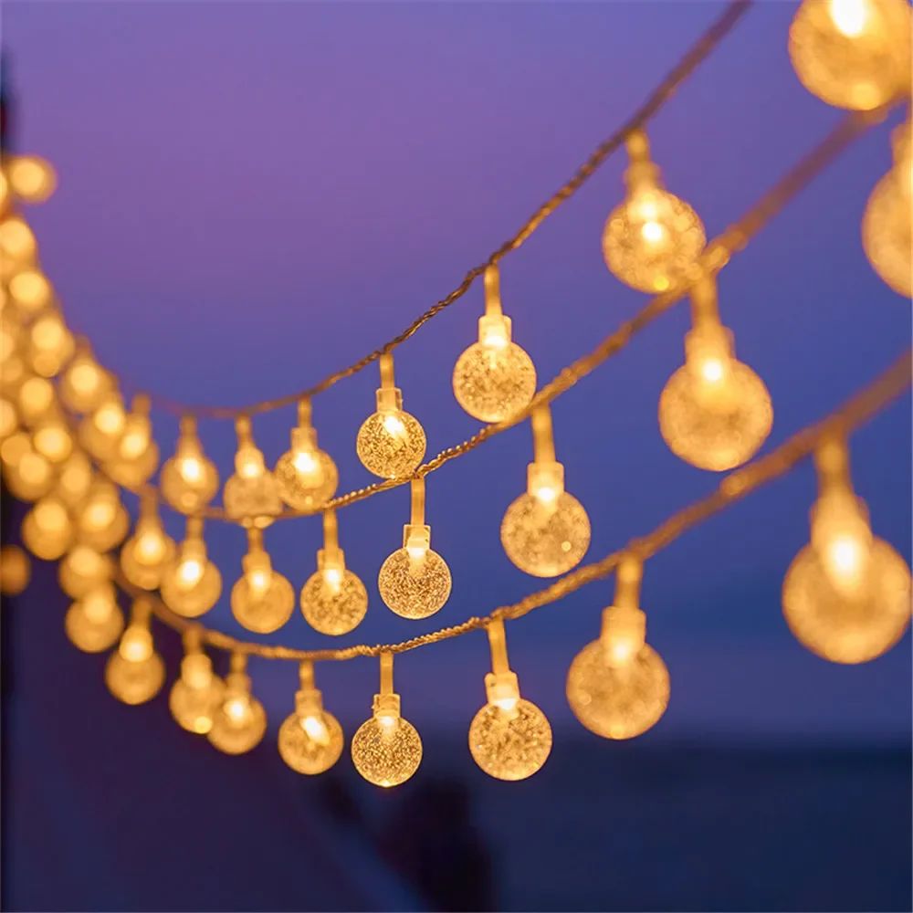 LED Bubble Ball String Lights Golden Glow Battery Operated Indoor Fairy Lights for Wedding Holidays New Year 2026 Decorations