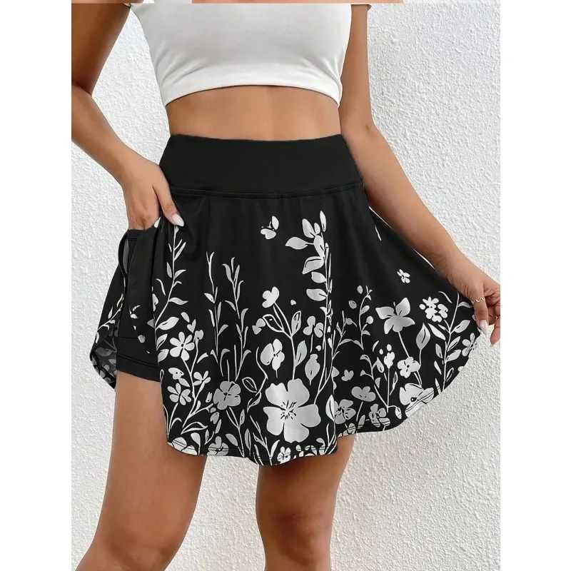 Plus Size 1XL-5XL New Women's Fashion High-Waisted Skirt Pants Phone Pocket Simple Floral Print Ladies Casual Shorts ?