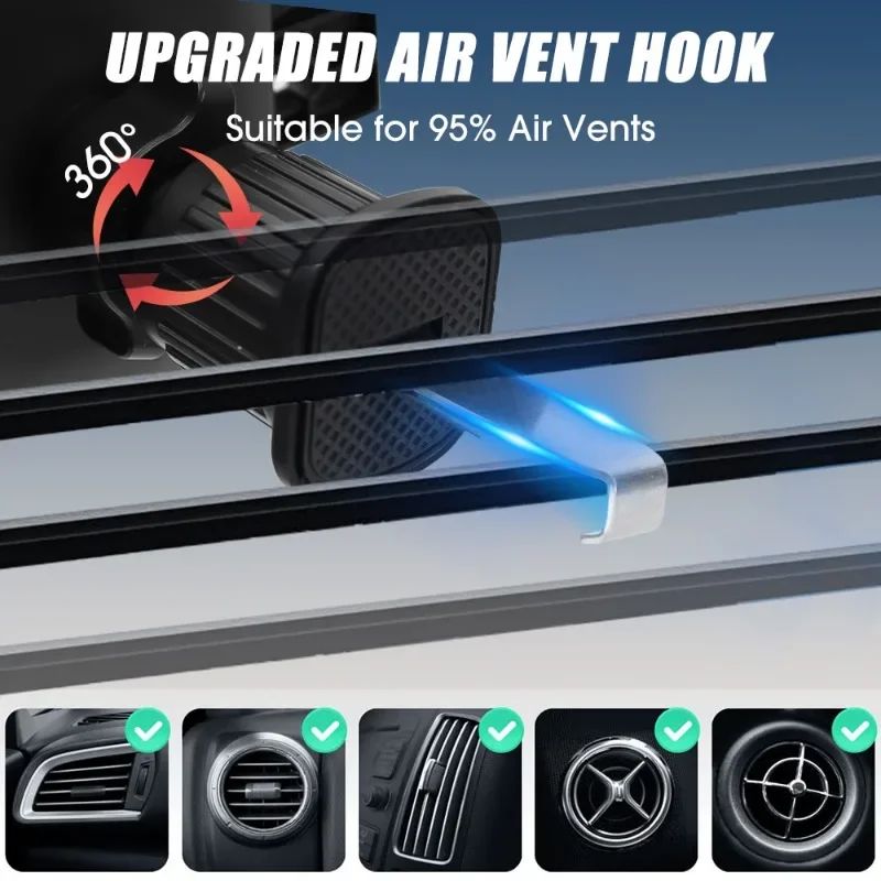 Suporte de Telefone para GPS de Saída de Ar Veicular Rotação 360° Gancho Espiral Universal para Saída de Ar Suporte Veicular por Gravidade para Smartphones de 4.7-7.2 polegadas
