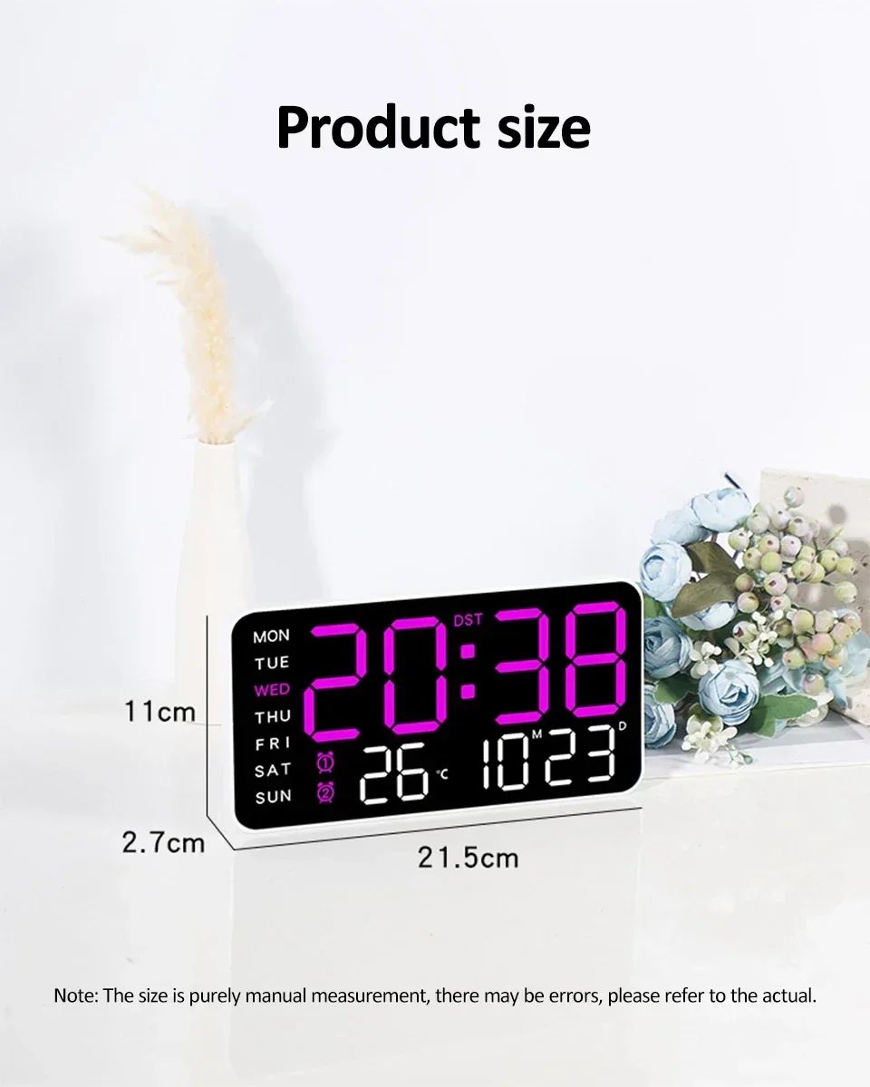 Extra Large Digital Wall Clock with LED Display with Date, Temperature, Timer for Living Room, Bedroom, Gift for Seniors