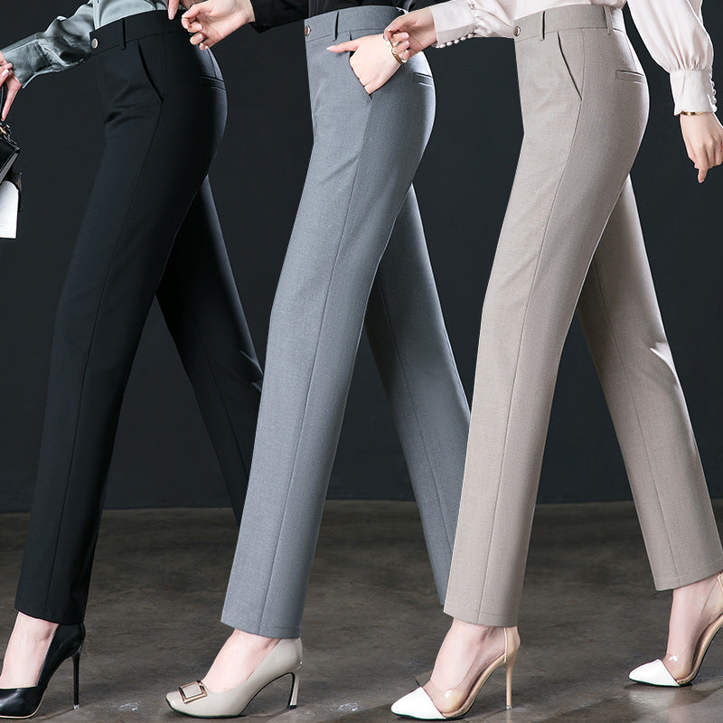 New Autumn Fashion Trousers Women's High Waisted Straight Suit Pants Loose Dress Pants Black Beige Grey Slacks Women Pantalones