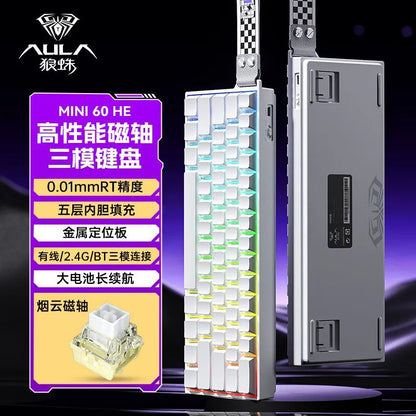 AULA Mini60 HE Magnetic Switch Teclado RGB Tri Mode Sem Fio Teclado Mecânico 8000Hz 0.01mmRT Teclado Gamer Presentes para Gamers
