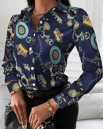 Summer New Women's Long-sleeved Shirt, Single-breasted Printed Shirts Fashion Casual Tops Camisa Female Chemise S-XXL