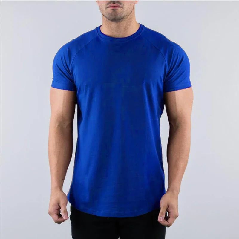 Plain Summer Cotton Breathable Short Sleeve Shirts Gym Sport Workout Muscle Running T-shirts Mens Bodybuilding Fitness Clothing