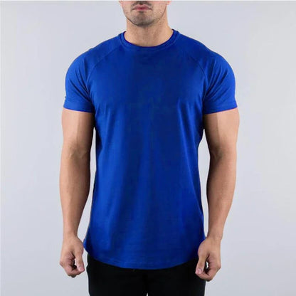 Plain Summer Cotton Breathable Short Sleeve Shirts Gym Sport Workout Muscle Running T-shirts Mens Bodybuilding Fitness Clothing
