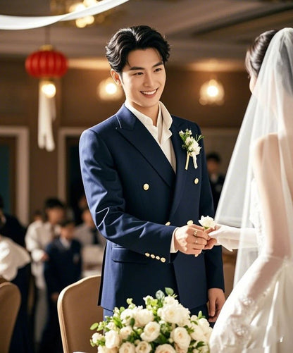 2025 Suit (Blazer+ Trousers) Men's Fashionable Gentleman Business Double-breasted British-style Banquet Host Casual Wedding Suit