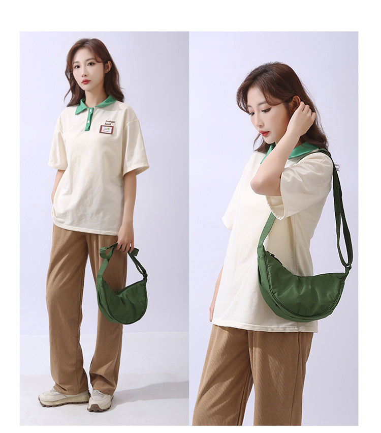 Solid Color Women's Portable Shoulder Bag Simple Female Nylon Cloth Padded Crossbody Bags Travel Purse Handbags Messenger Bag