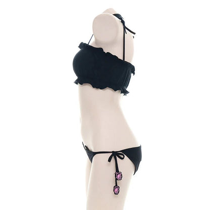Anime  Cute Cat Paw Bikini Swimsuit Costume Summer Beach  Mini Lovely Cats Bell Swimwear Uniform Cosplay Cats Hollow Bra