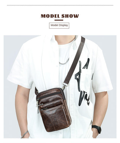 New Men's Cow Leather Chest Bag Man Small Shoulder Casual Male Crossbody Waist Bag