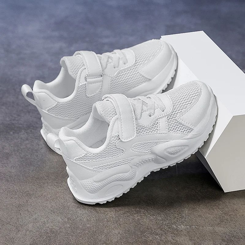 White Children's Leather Casual Shoes Boys Girls Outdoor Sports Running Sneakers Breathable Kids School Walking Non-Slip Tennis