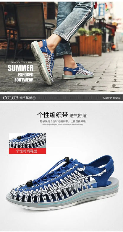 Summer Men Sandals Women Slippers Weaving Design Beach Sandals Breathable Casual Flat Sandals Outdoor Couples Sandals Size 48