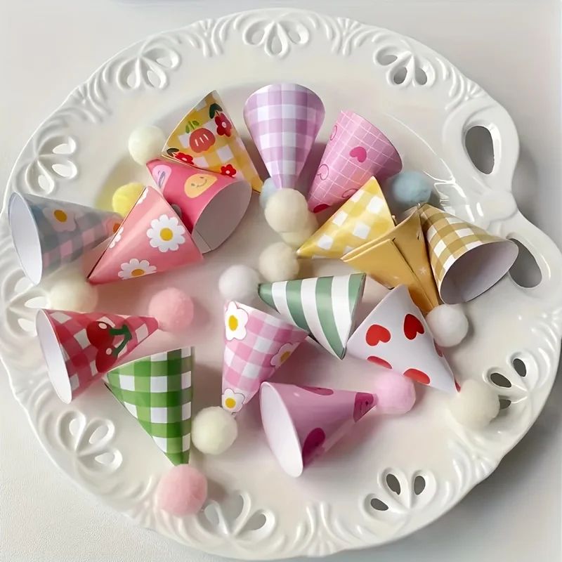 15Pcs/SET Mini Birthday Hat Cake Toppers DIY Cake Decoration Birthday Cake Top Flages Baby Shower Cupcake Toppers