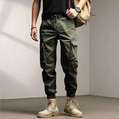 Solid Cargo Pants for Men Casual Loose Fit Ankle Banded Trousers Suitable for Spring and Autumn Grey Black Green