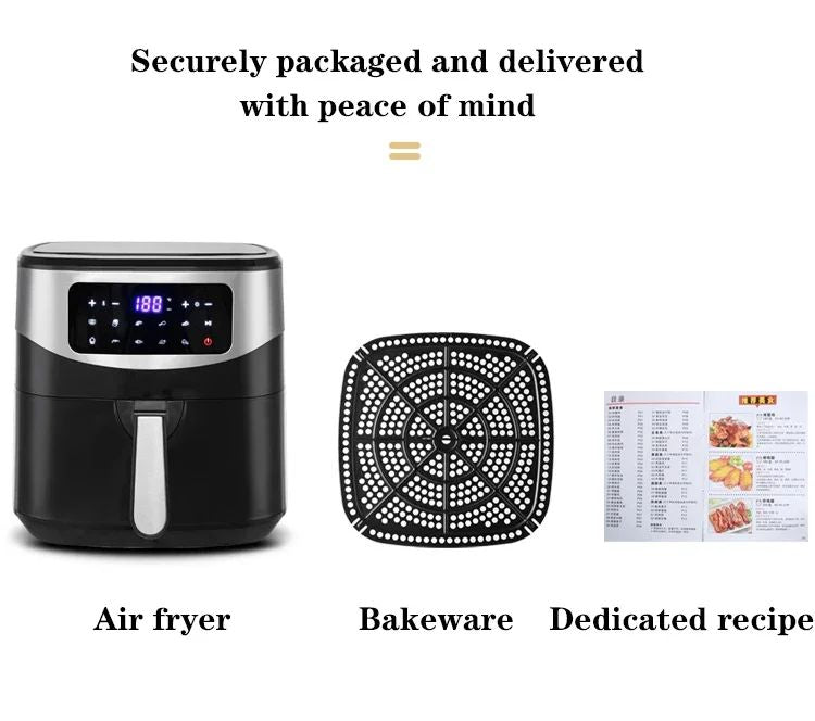 Atualizar Fritadeira Elétrica Doméstica de 1600W, 8L, com Painel Touch Screen, Capacidade para Pizza, Fritadeira sem Óleo e sem Sal, Panela Elétrica Touch Screen