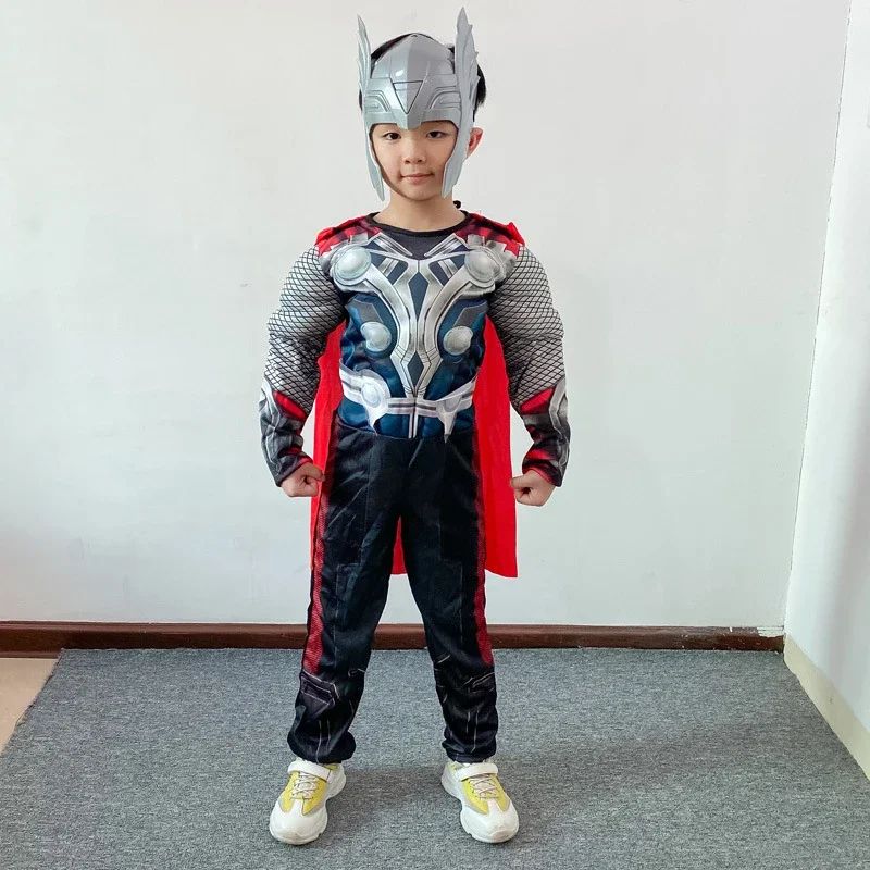 Halloween Carnival Clothes for Men's Thor Muscle Costume Superhero Thor Cosplay Muscle Costume Jumpsuit Mask