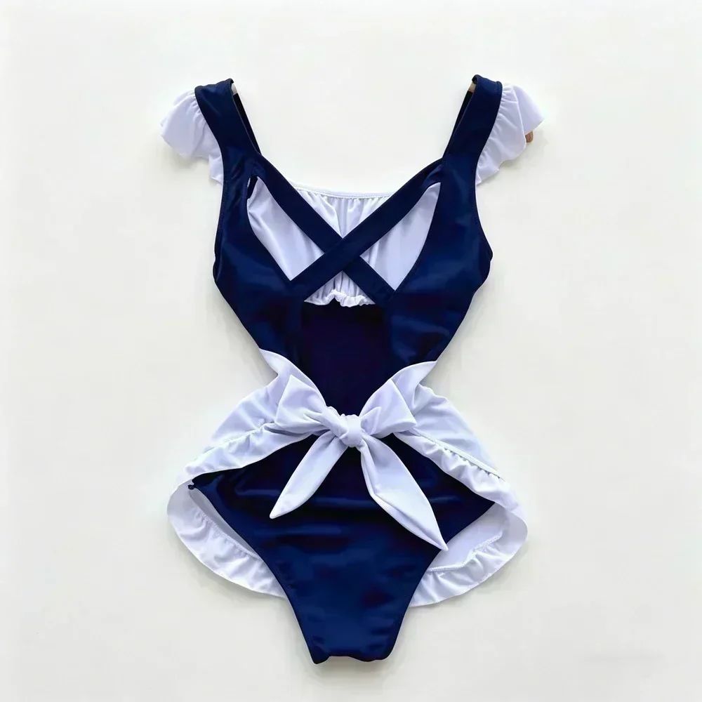 Role Student Complete Maid Cosplay School Costume Set Ruffle Cosplay Vacation Halloween Outfit Halter Dress Set Outfit Costume