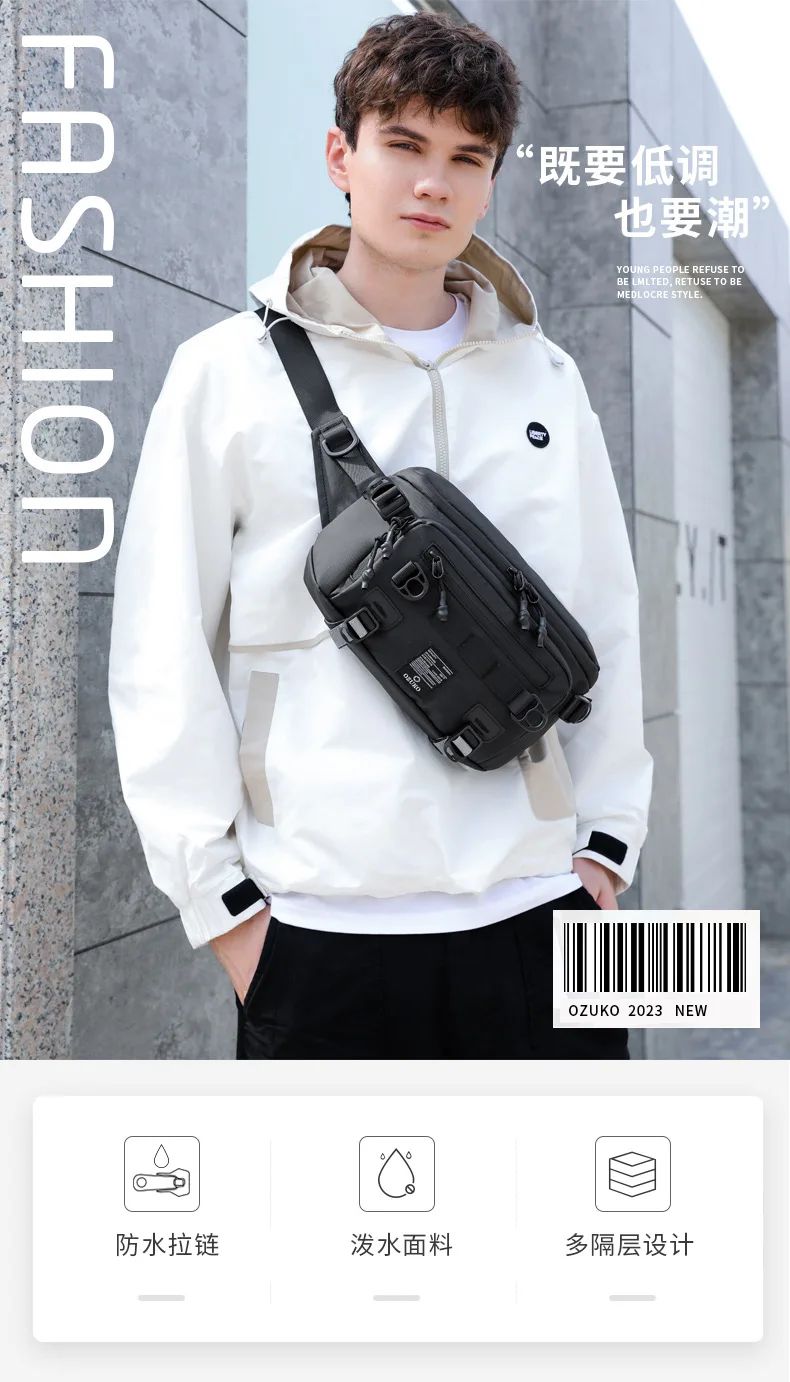 OZUKO  Tactical bag Fanny Pack Outdoor Sports Tactical  Multifunction Waterproof Male Chest Bag Mens Crossbody Bags