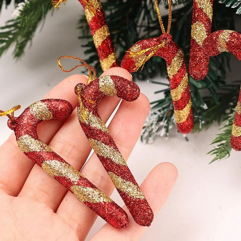 6/60Pcs Christmas Red Candy Lollipop Xmas Tree Hanging Pendant Candy Cane Ornaments Wreath Window Display Party Decor Supplies
