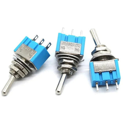 10Pcs Light Blue Miniature Toggle Switch MTS-102/103/202/203 3 Pin 6 Pin Rocker Power Switch ON-OFF-ON / ON-OFF Waterproof Cap