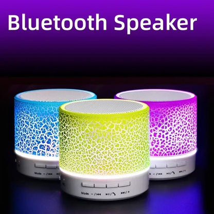 Mini alto-falante Bluetooth sem fio com LED rachado, cartão SD, USB, subwoofer, portátil, MP3, coluna de som para PC e celular