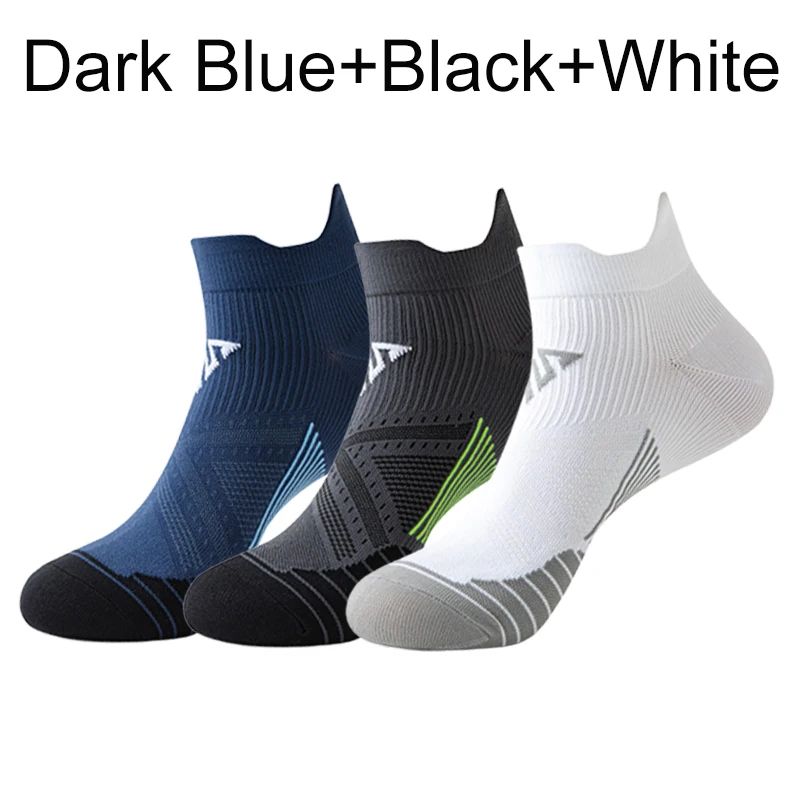 3 Pares Meias de Corrida de Maratona Masculinas Femininas Profissionais Esportivas Tornozelo Fitness Tubo Acolchoado Engrossado Baixo Cano Curto Barco Meias